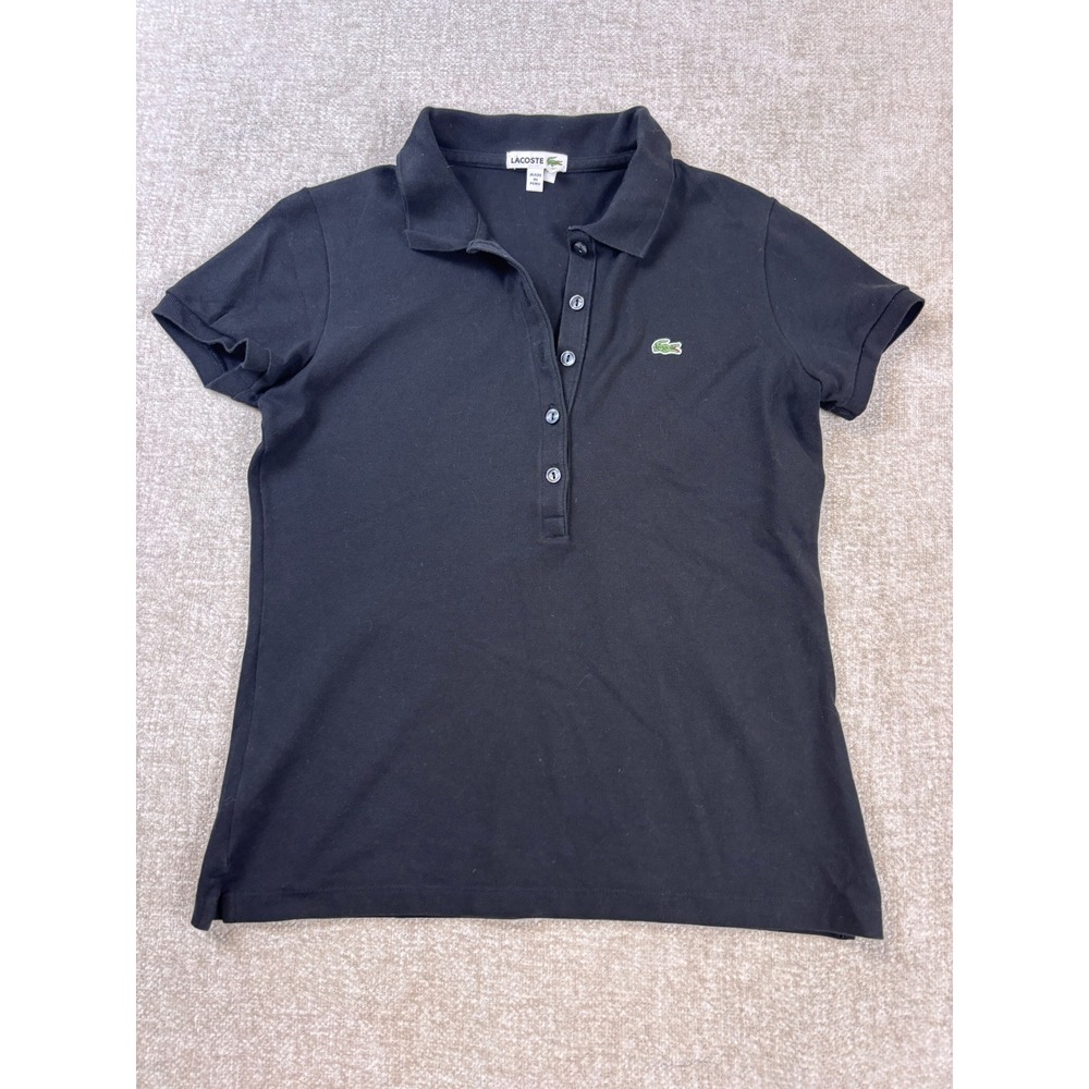 Lacoste Womens Black Stretch Pique Short Sleeve Polo Shirt Size 38 4811L